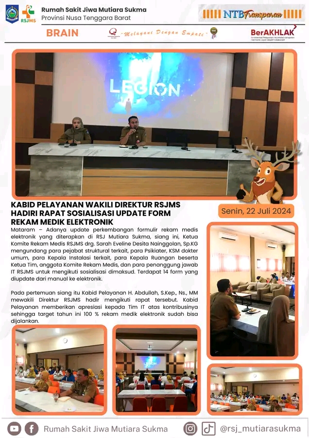 KABID PELAYANAN WAKILI DIREKTUR RSJMS HADIRI RAPAT SOSIALISASI UPDATE FORM REKAM MEDIK ELEKTRONIK